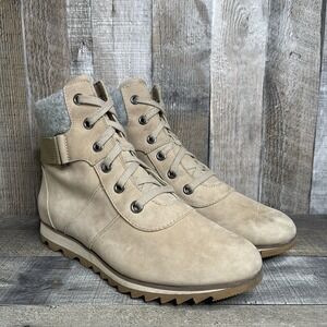 Womens Sorel Harlow Conquest Beige Leather Waterproof Wedge Ankle Boots Size 10